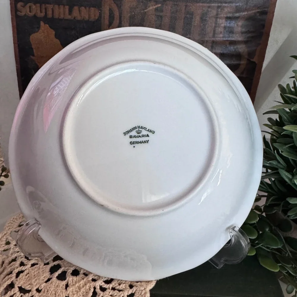 Johann Haviland Blue Garland Soup Bowls Set of 4 Bavaria Germany Platinum Trim